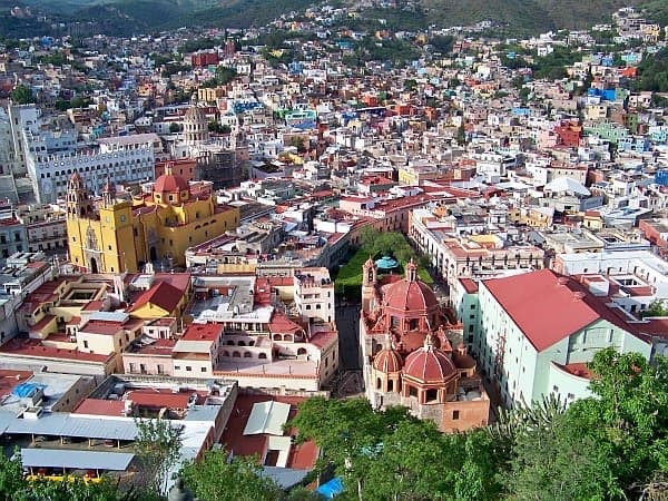 Aerial view of the Basilica and the colorful city center