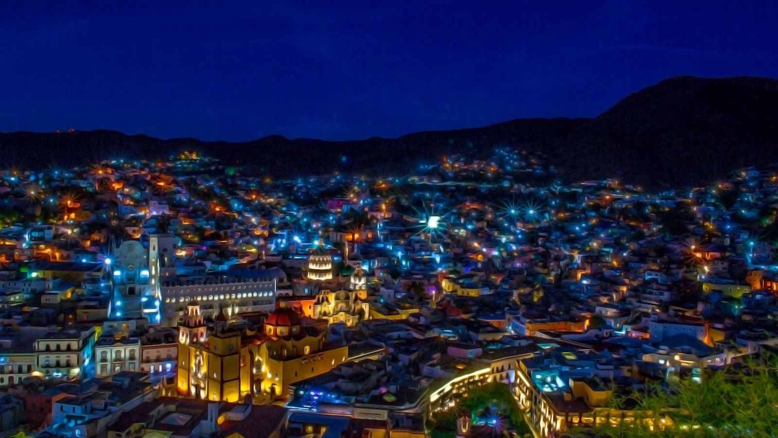 Guanajuato lit up at night, seen from above